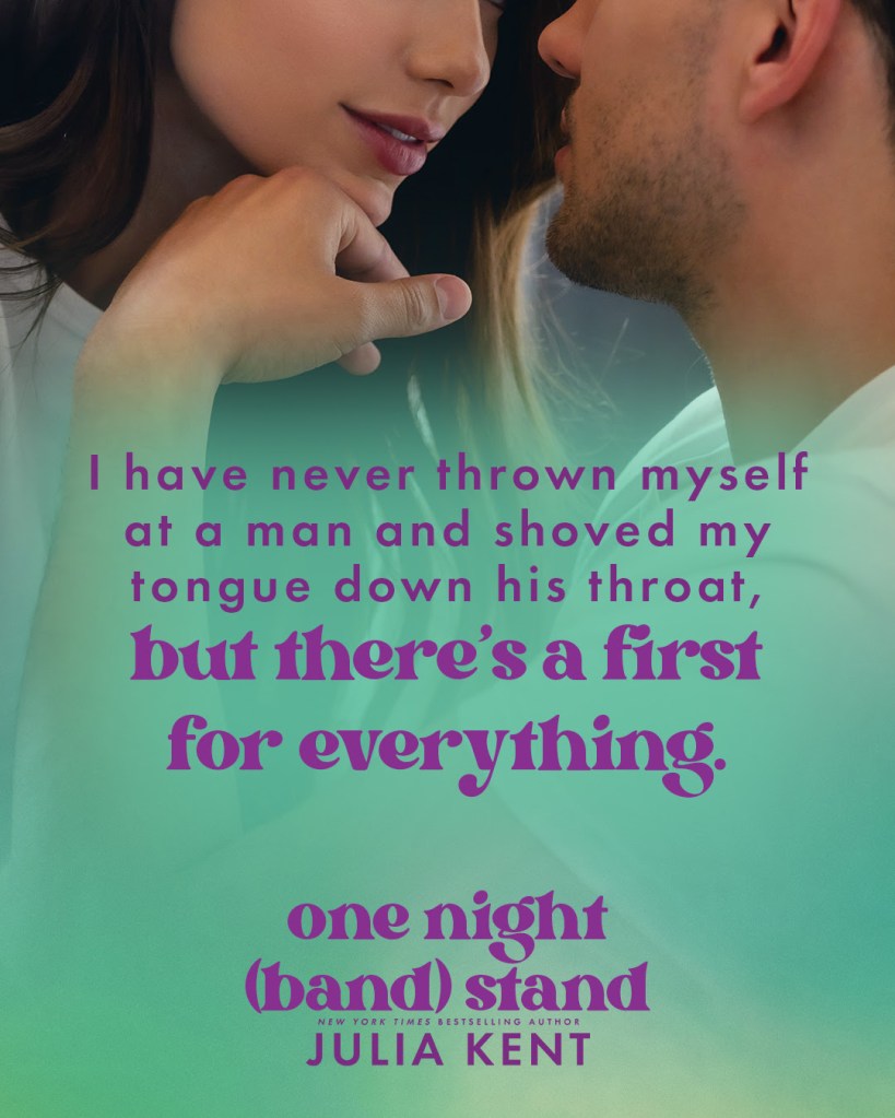 Close-up of a couple about to kiss, with overlapping text about a romantic encounter from a book by Julia Kent.